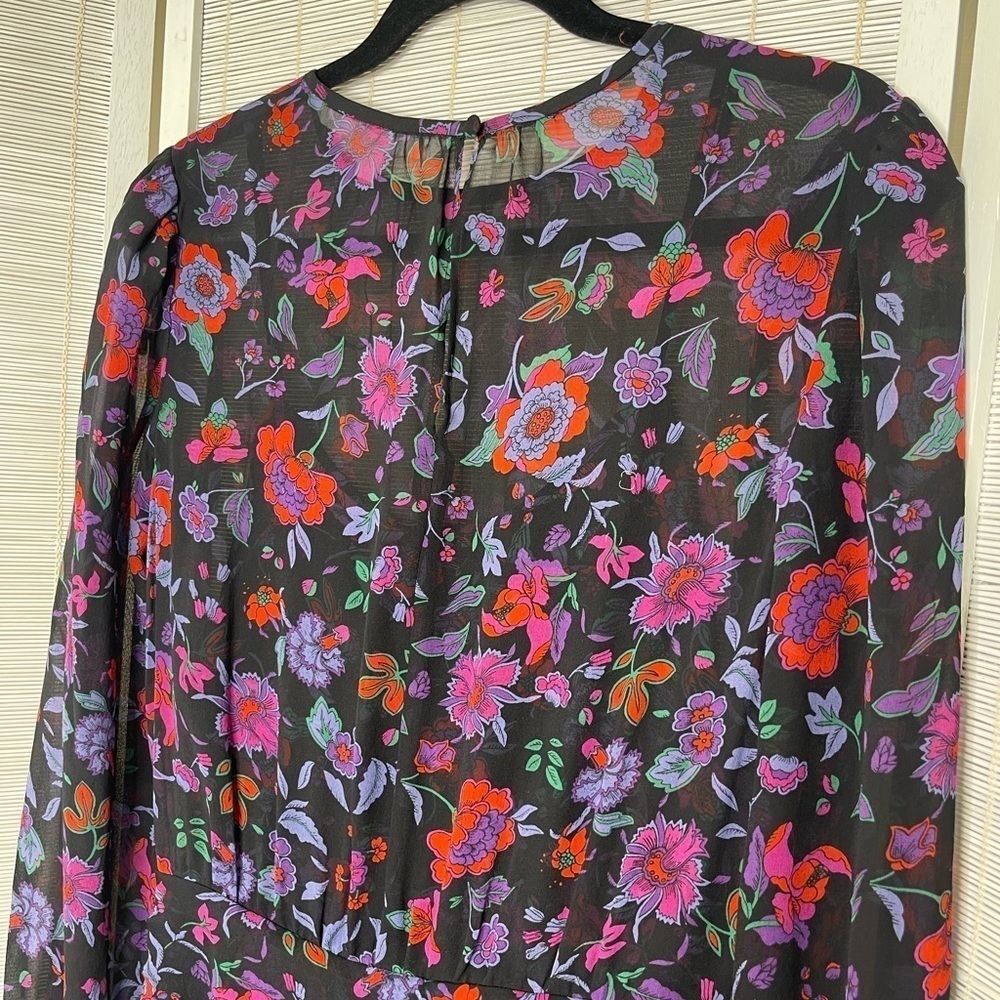 Veronica Beard Robin Silk Floral Mini Dress Purple Black Size 2 - Picture 7 of 10